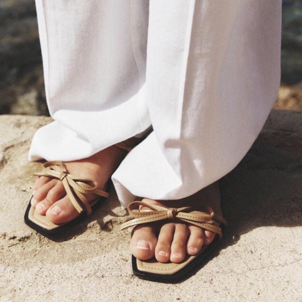 ZARA Bow Trim Flat Sandals - Picture 3 of 10